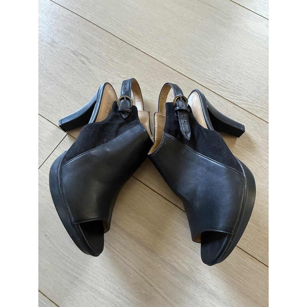 Naturalizer Dawn Black Peep Toe Slingback Block Heel Platform Sandals Mens 8.5M - Picture 2 of 6